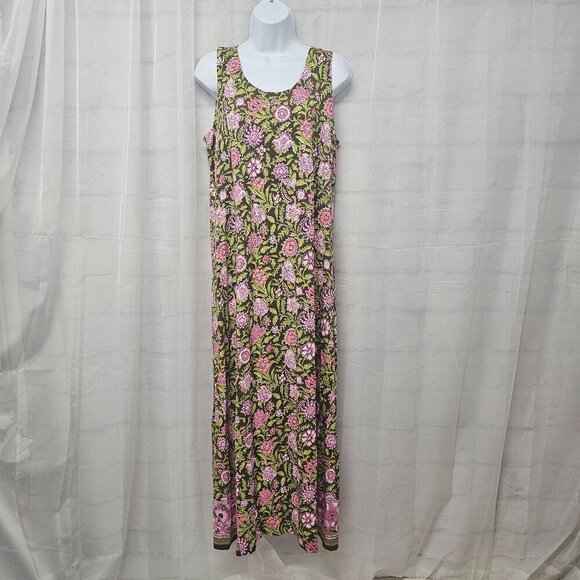 J. Jill Green Pink Maxi Dress Sleeveless Floral Bohemian Cottagecore Festival M - Picture 1 of 11